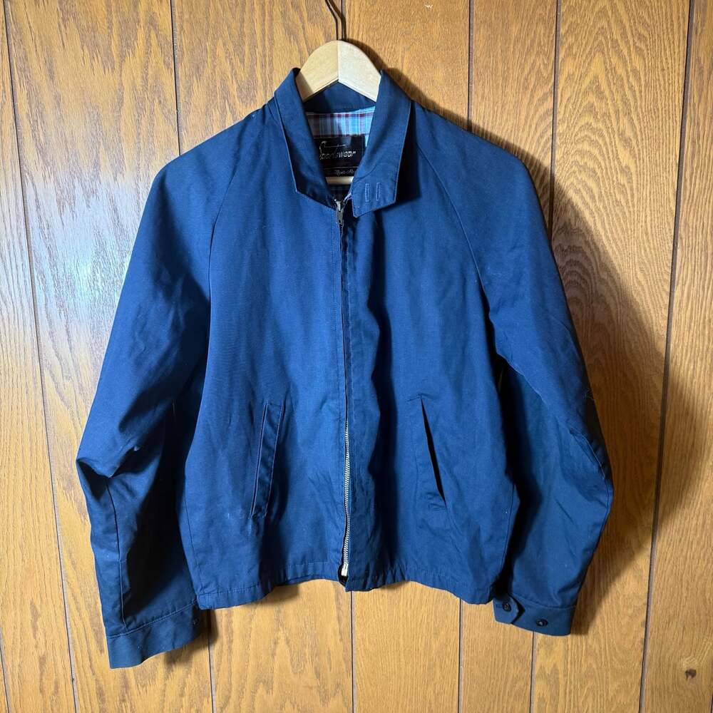 Vintage Sears Perma-Prest Navy Harrington Jacket Size 38